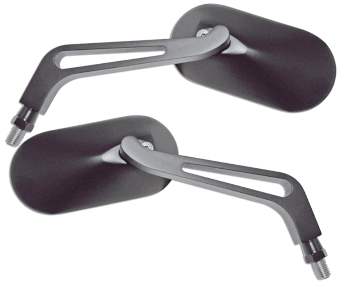 Highsider Oval Black Aluminium Motorcycle Mirrors Pair