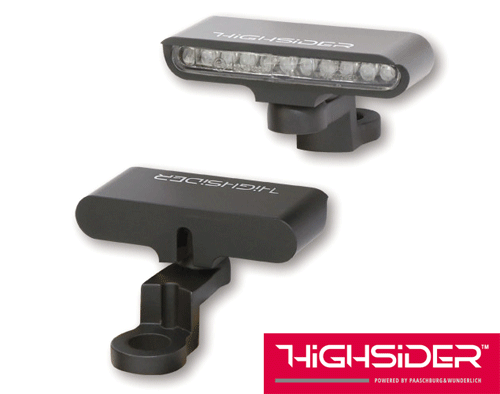 Highsider STRIPE Mirror Mounted Black Alumin LED Motorbike Indicators